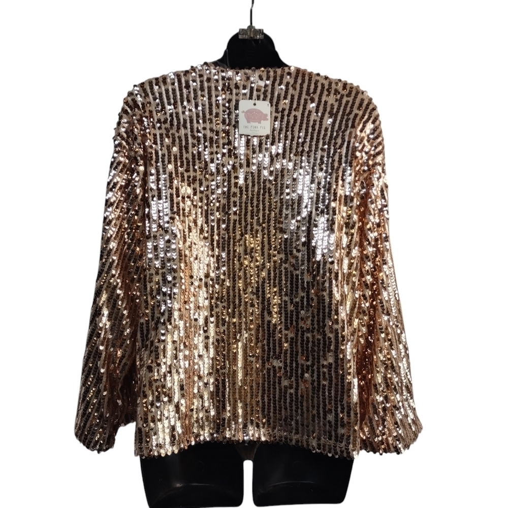 Blue S Women's Sequined Open Front Jacket Size M NWT - Picture 2 of 9